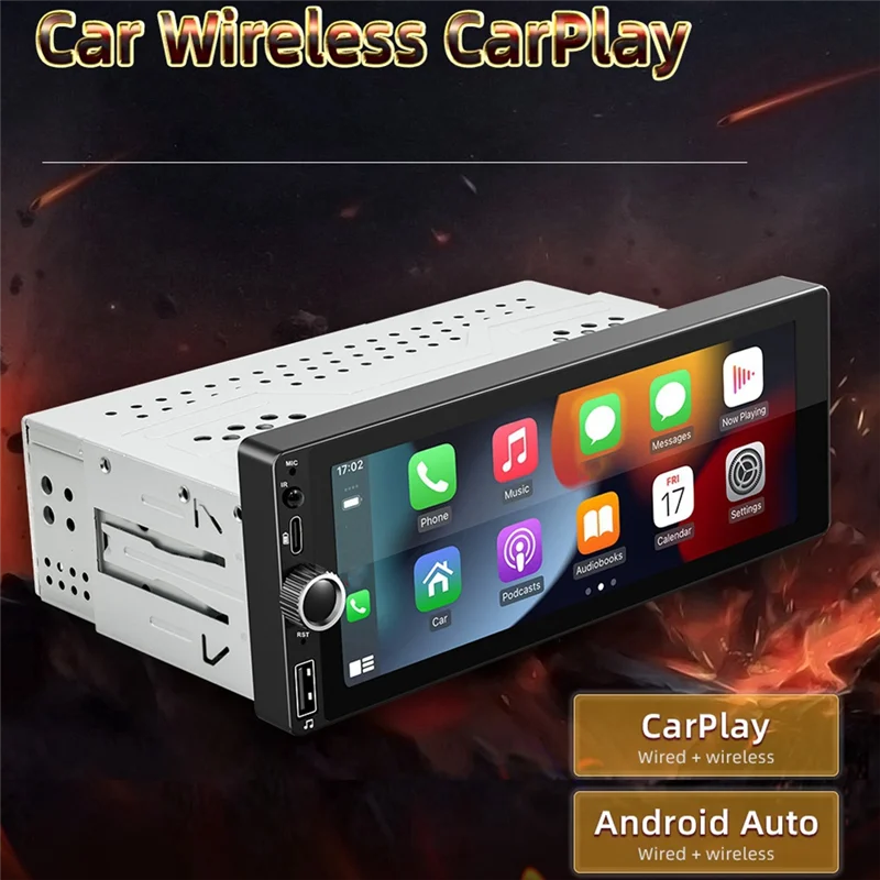 مشغل A76G-Car مقاس 6.86 بوصة 1 Din MP5 مع بلوتوث وشاشة ملاحة محمولة لسيارة Carplay اللاسلكية وAndroid Auto، 2+32G