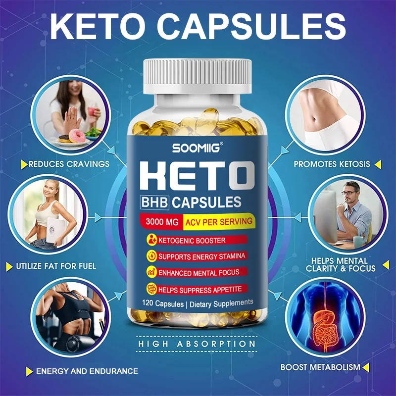 Keto BHB 3000mg 120 Capsules, Ketogenic Support, Fat Metabolism, Appetite and Cravings Control, Energy and Focus, Vegan, Non-GMO