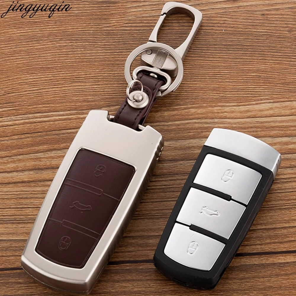 

Remote 3 Buttons Zinc Alloy+Leather key chain Cover Case For Volkswagen Passat B6 Passat 3C Plus CC Magotan B5 B7L