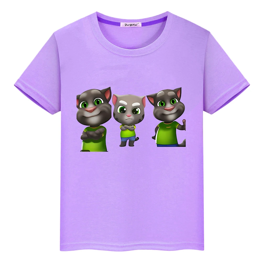

Футболка с принтом Talking tom cat для детей, футболки с аниме 10 лет, короткая футболка из 100% хлопка, кавайные топы y2k, цельная одежда для девочек