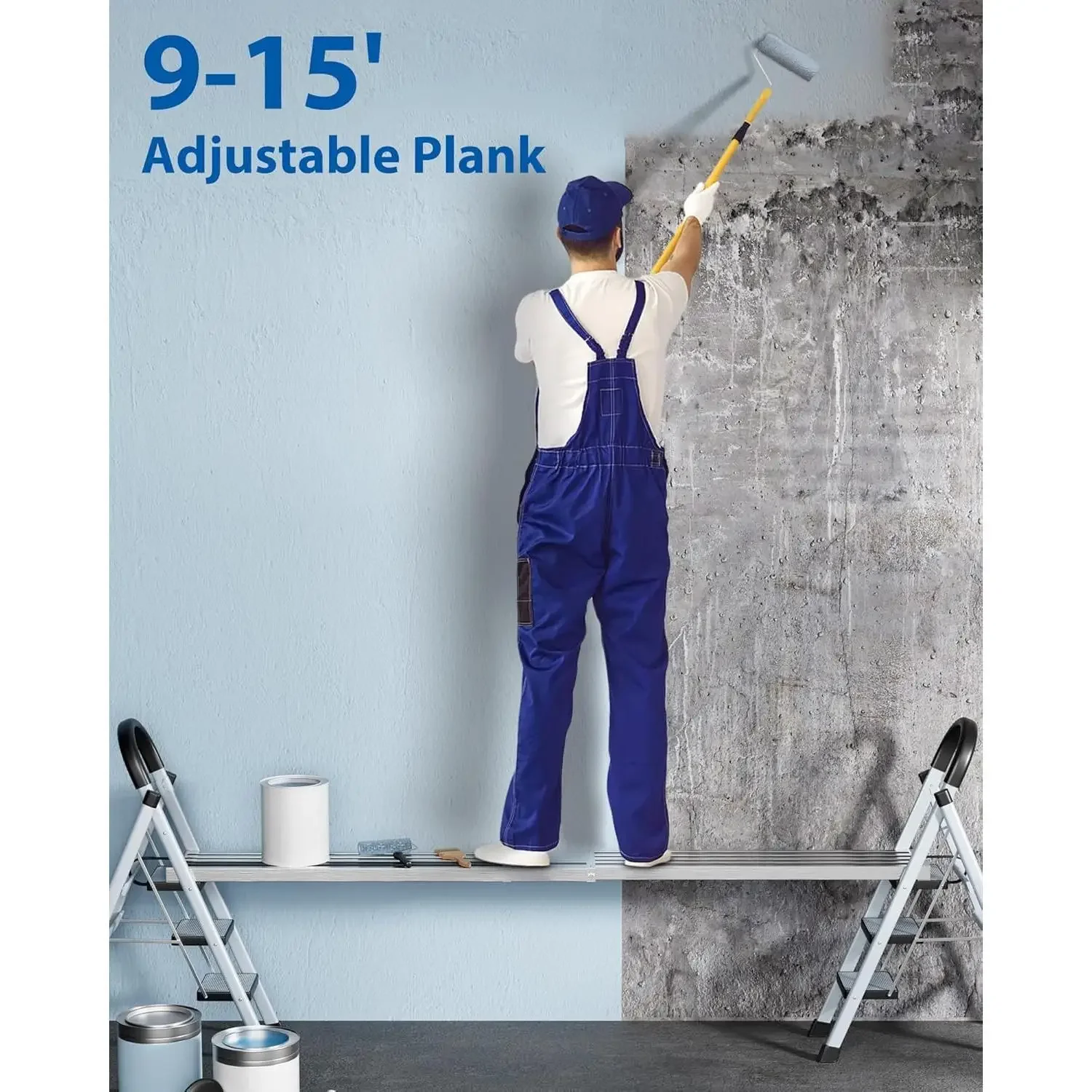 W_Aluminum Work Plank, 9-15ft Telescoping Plank, 440lbs Capacity Aluminum Extension Boards, Aluminum Scaffoldi
