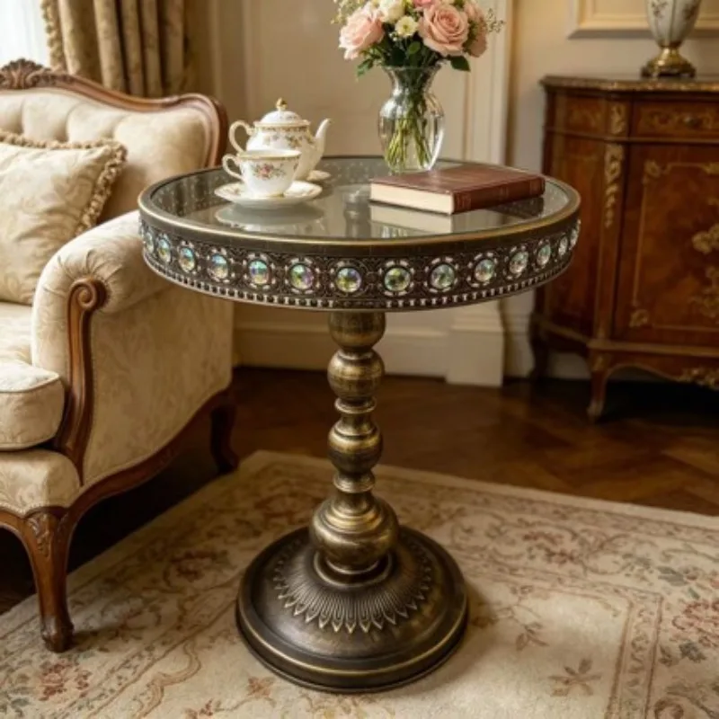 Nordic metal wrought iron bronze production tempered glass coffee table side table living room sofa study bedroom
