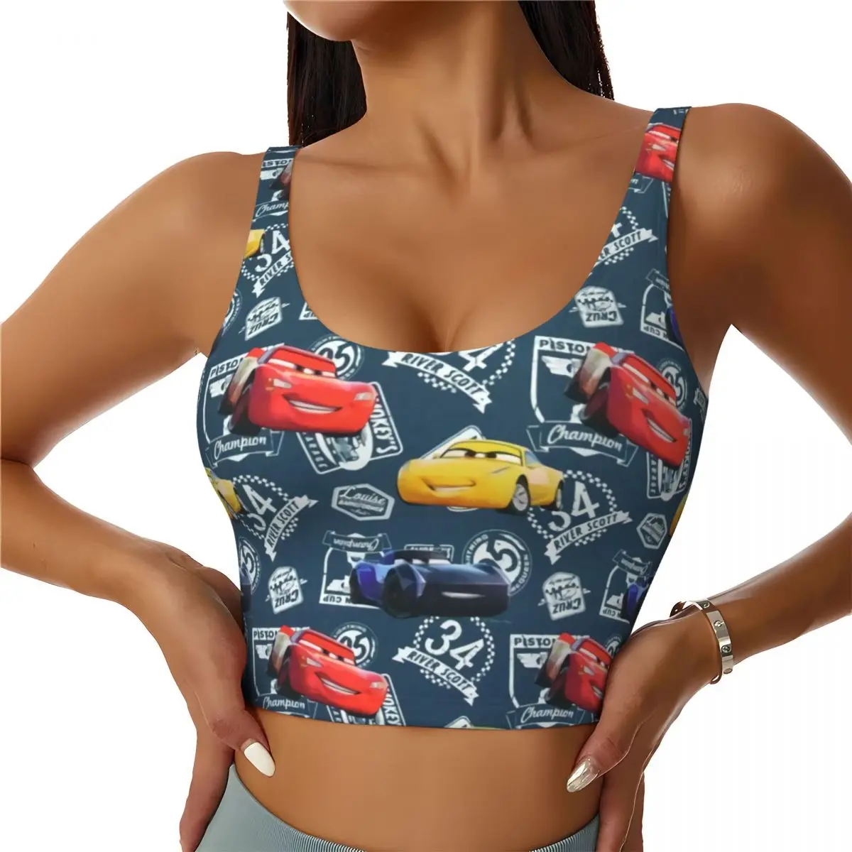 

Custom Lightning McQueen Car Racing Workout Crop Tank Tops for Women Running Sports Bras