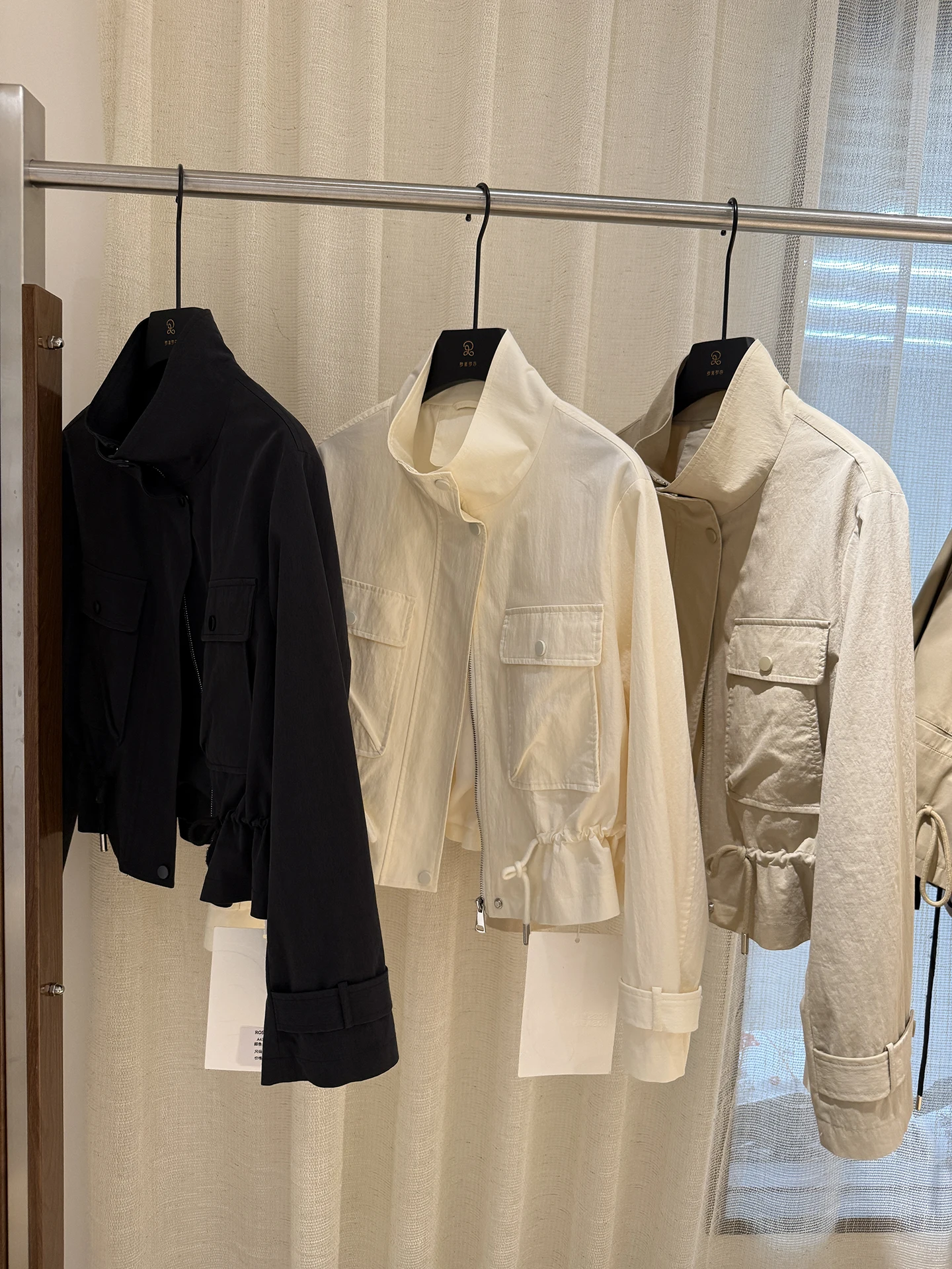 

Spring 2026 Women's Motorcycle Style Stand Collar Jacket Slimming Waist Design Casual Fashion Short Outerwear in Nylon Material