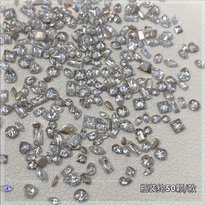 

50pcs Mini Inverted Flat Rhinestone Rose Water Droplet Love Round Rhombus Zircon Nail Art Decoration DIY Manicure Tool Accessory