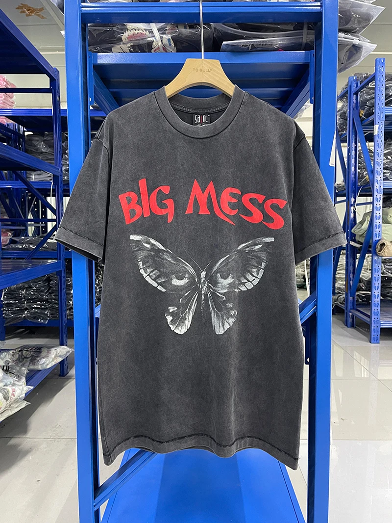 

25SS "BIG M" Men's Face Waed ort Sve T-irt Vintage Sle round Ne Youth Faion Loose Fit