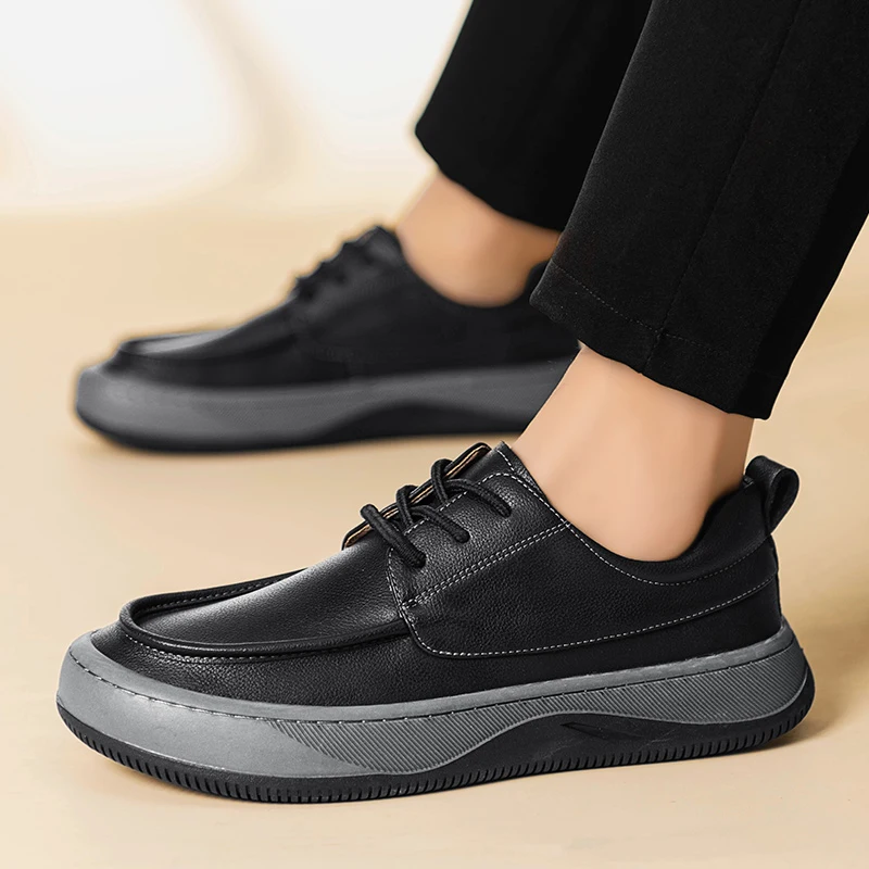 Casual men's leather shoes Comfortable classic and versatile style Leisure Business Office Quality outdoor street shoes Black image 3