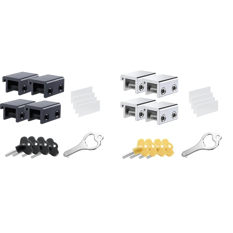 Sliding Window Locks (4 Pack), Security Window Locks With Keys, Adjustable Aluminum Sliding Window Stops