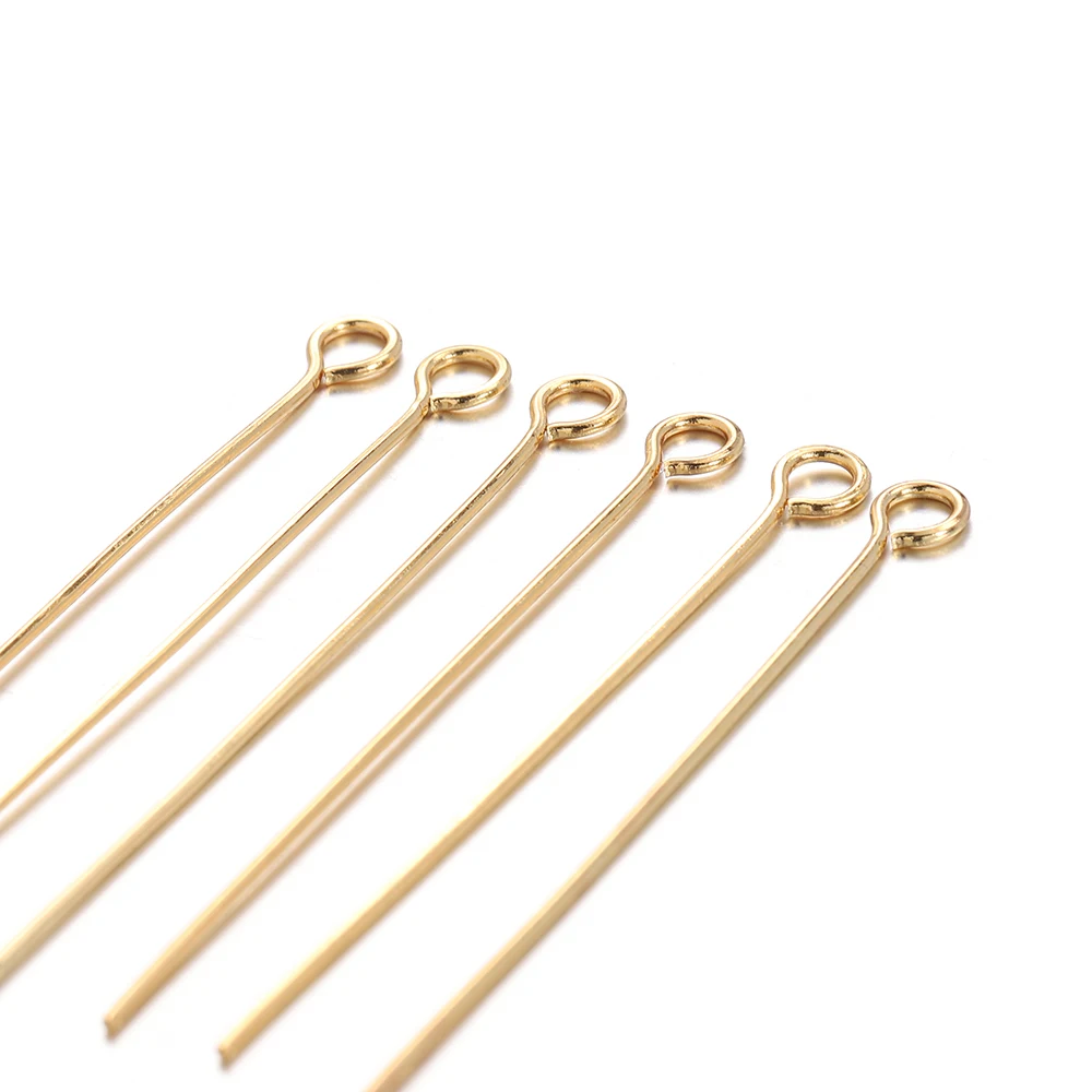50pcs/100pcs Stainless Steel Eye Head Pins Gold Color Beads Needle Connector For Jewelry Making DIY Accessories Supplies