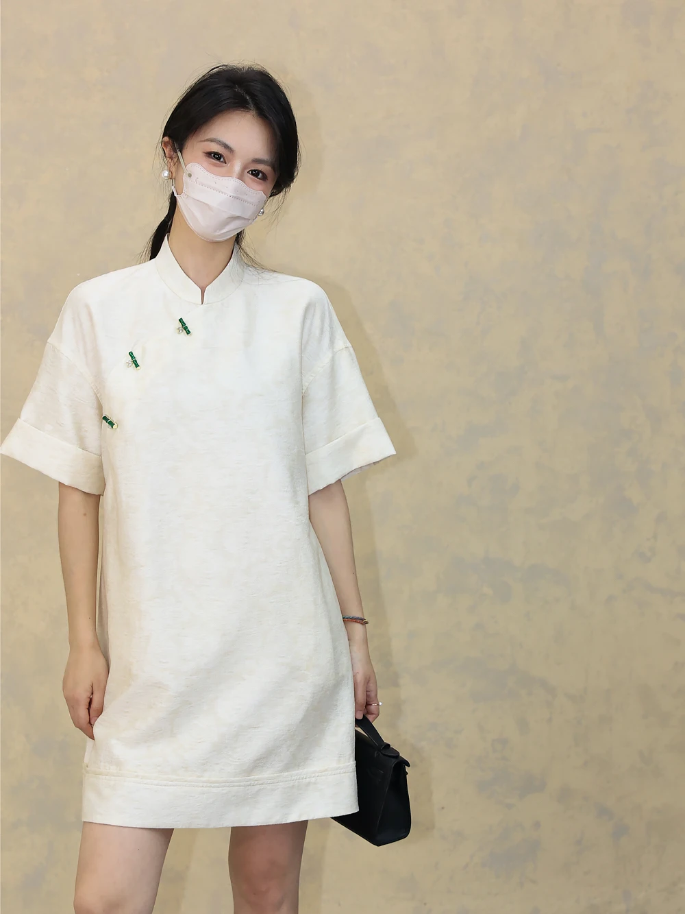 

New Chinese Style Summer Floral Embroidery Dress Women's Long Sleeve Short Shirt Vintage High Quality Bamboo Leaf Button Dress