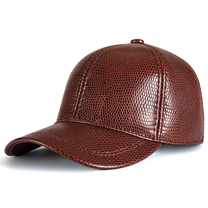 Autumn Winter Genuine Leather Caps Men's Cap First Layer Cowhide Warm Baseball Cap Personality Snake Pattern Leather Hat кепка