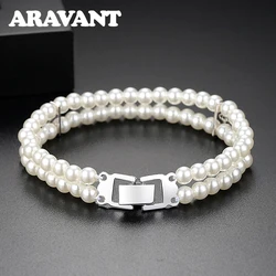 Aravant 925 Silver Double Layer Pearl Bracelets Chains For Women Wedding Fashion Jewelry