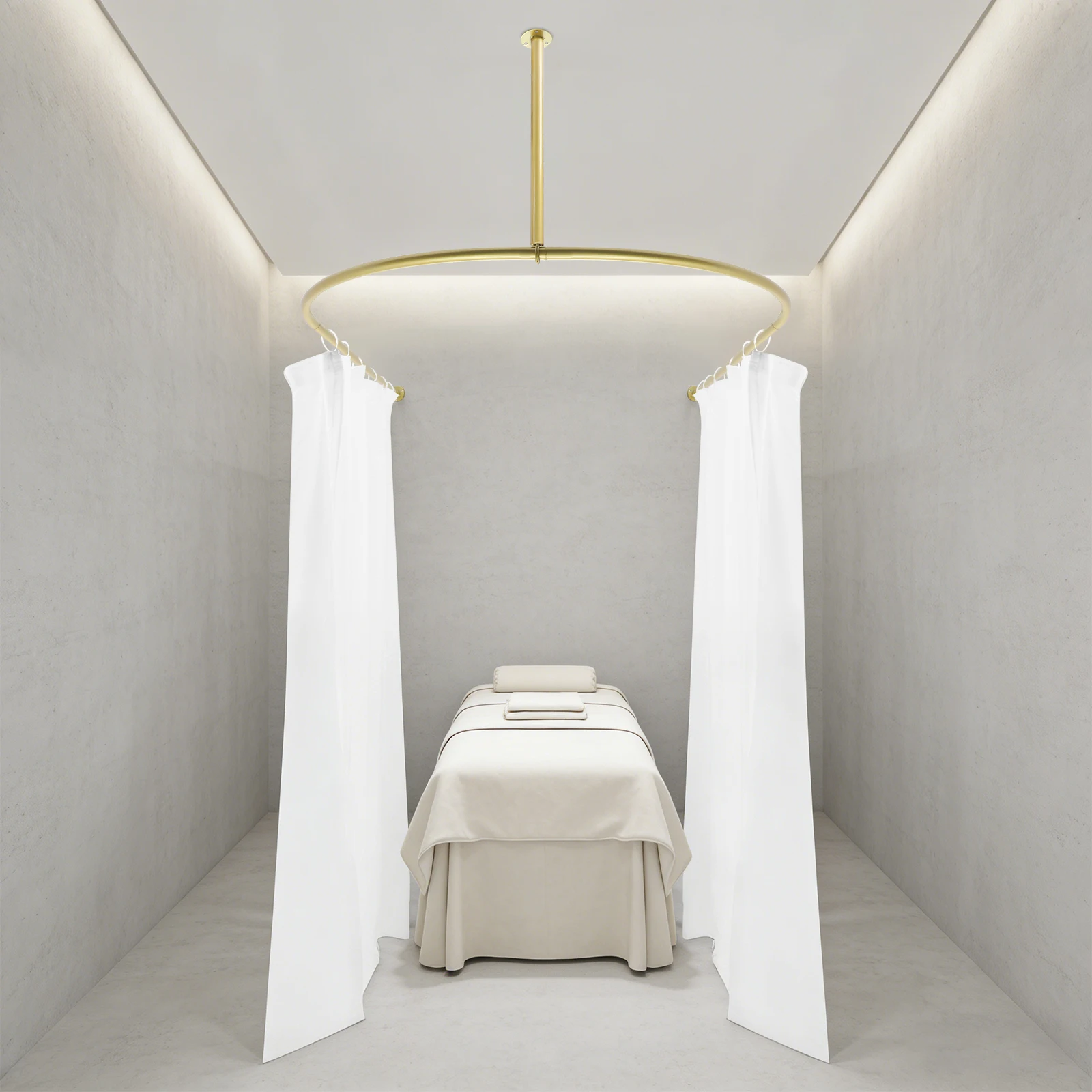 

7.55*3.94*1.48ft Gold + Milky-white Room Divider U-Shaped Room Partition Rod with Two Ropes&Curtain Rings