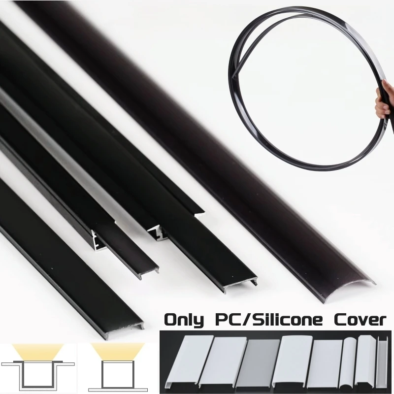 

0.5m-10m LED Aluminum Profile Diffuser Black/White PC/Silicone Cover LED Strip Channel Flexible Replaceable Hard Bar Light Cover