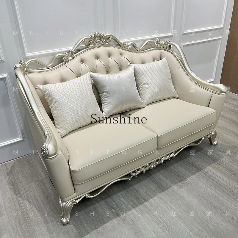 French light luxury, carved  palace high-end solid wood three-person sofa, princess living room combination