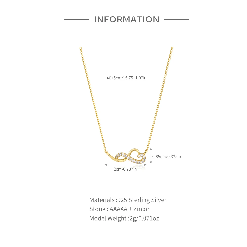 CANNER 925 srebro w kształcie serca nieskończona cyrkonia naszyjnik dla kobiet 18K złoto Ins luksusowy naszyjnik Fine Jewelry Party prezent — zdjęcie 3