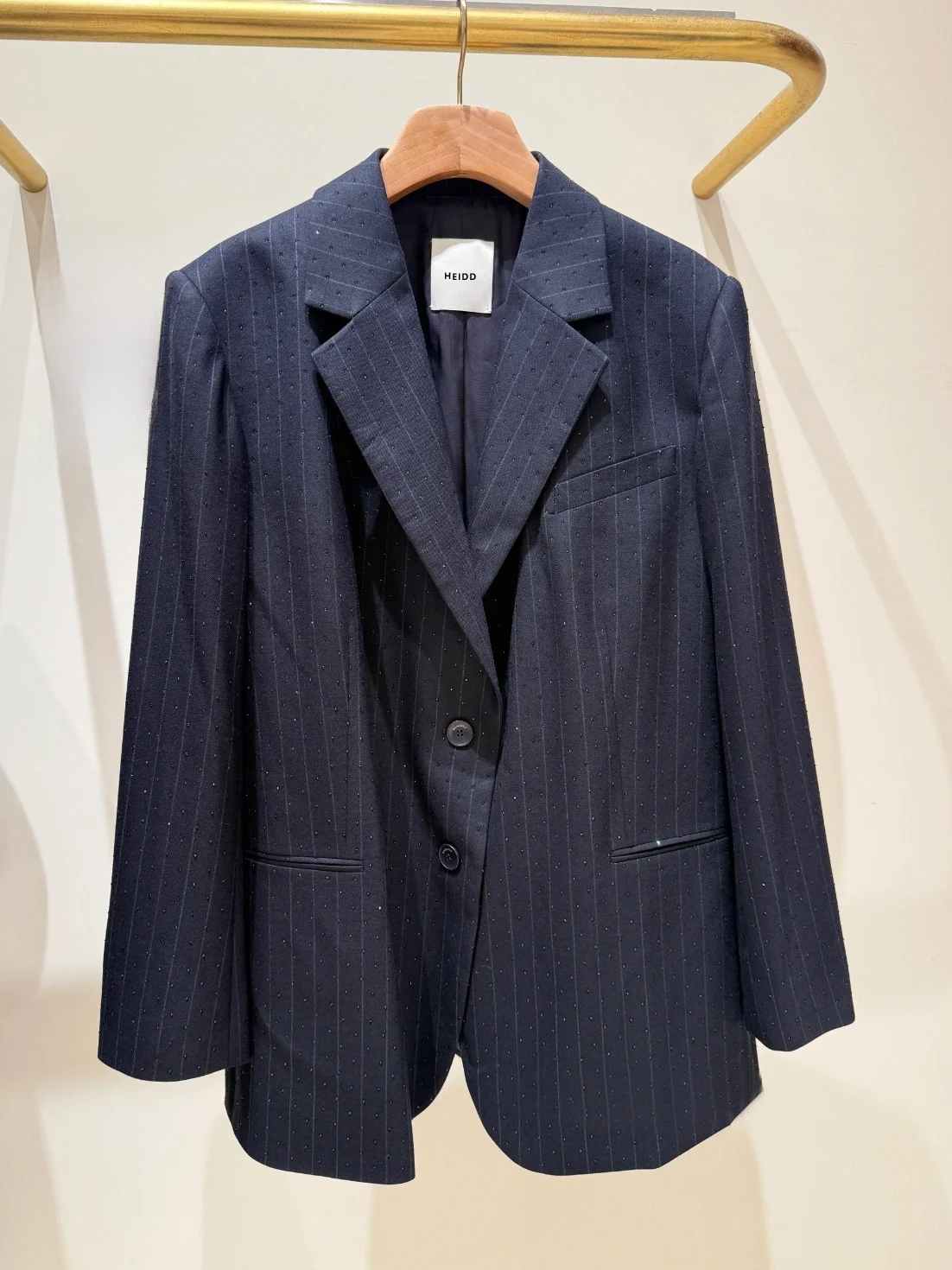 

HEIDD Standard Fit Commute Style Suit Jacket Vertical Stripe Diamond Embellished Shoulder Women's Polyester Fiber Autumn 2025