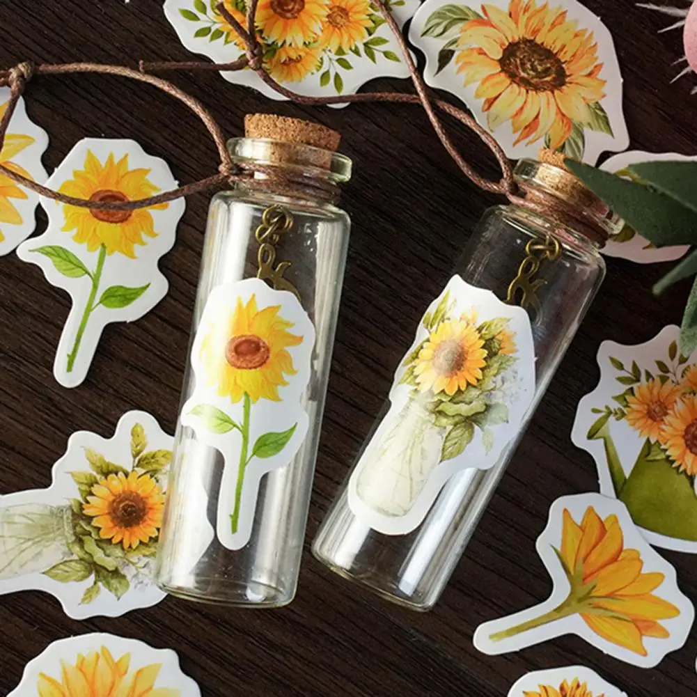 Portable 46Pcs Great Sunflower Stickers DIY Crafts Labels Stickers Cuttable Paper Sticker Waterproof   Home Supply