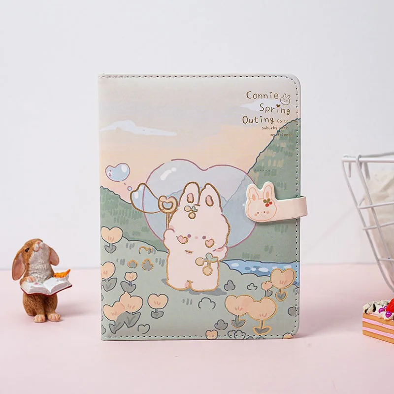 A5 Notebook with Gold Foil Cute Rabbit Design,192 Pg Full-Color Kawaii Journal,Softcover Diary,Aesthetic Writing Notebook