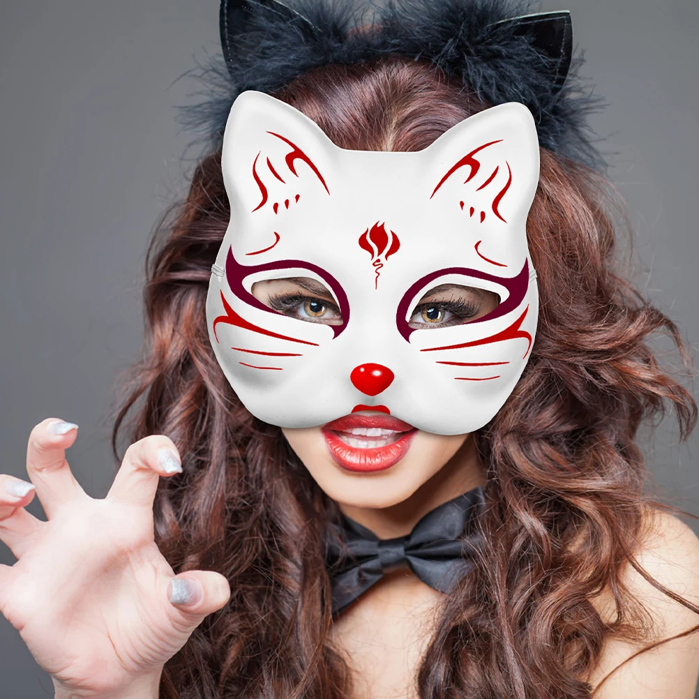 1pc Masquerade Role Play Mask White Paper Pulp Mask Half Face Mask Fox Cat Face Mask Kids Hand-Painted DIY Graffiti Mask