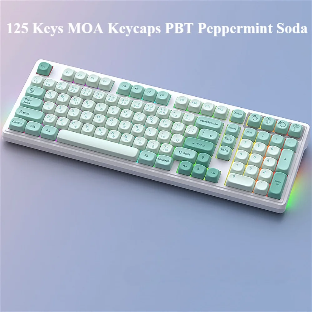 125 key MOA keycap set PBT mint soda, suitable for 60/64/84/98/108 gaming mechanical keyboard MX switch