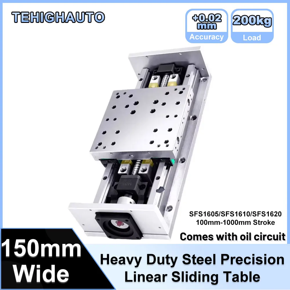 150mm Wide Steel Sliding Table Heavy Duty Ball Screw Linear Stage High Stability 200KG Load HGR15*2 HGH15CA*4 SFS1605/1610/1620