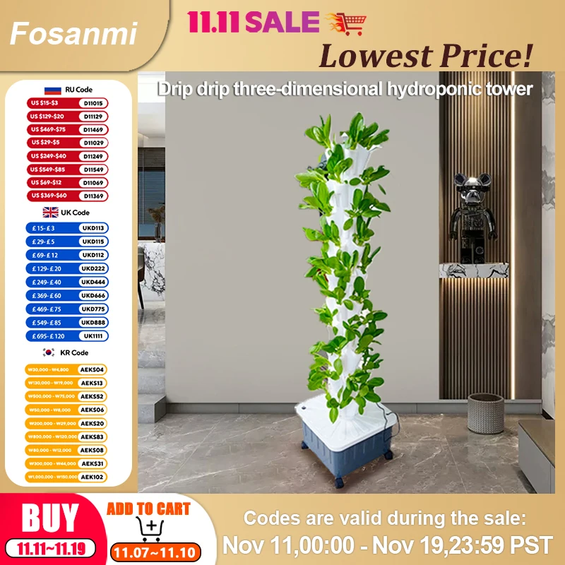 

8-12 этажей Вертикальная гидропонная башня Теплица Сад Крытый беспочвенный Система выращивания культуры Вертикальная башня Овощной плантатор GrowPot