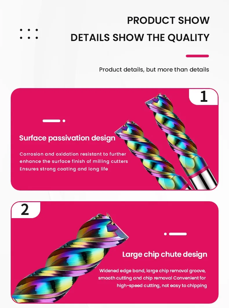 Shazam TGP-HRC60 3-flöten-farbkreis dlc-beschichtung wolfram stahl karbid aluminium flache end fräser cnc bearbeitung fräser – Detail 12