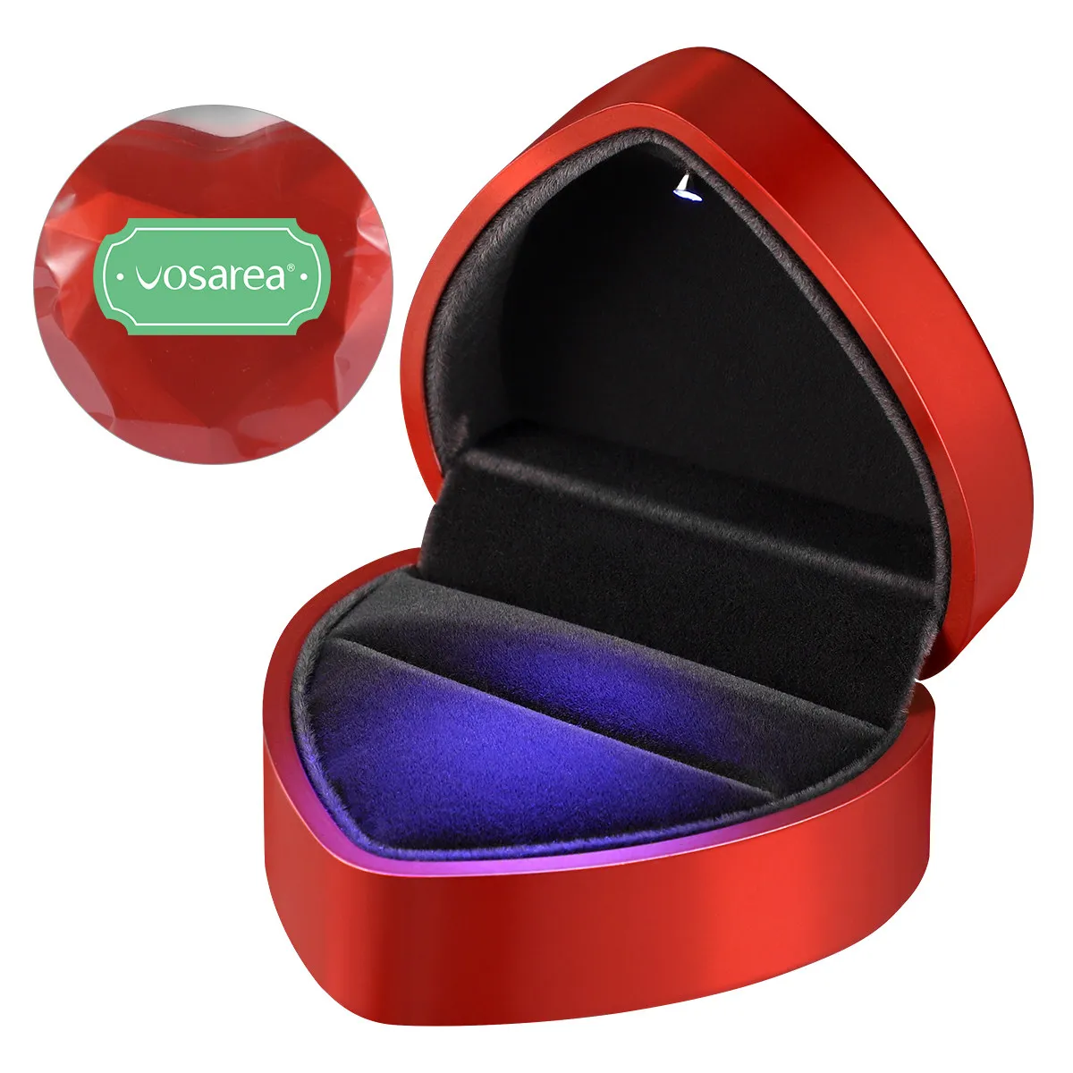Heart Shape Ring Box Red LED Lighted Storage Jewelry Proposal Wedding Anniversary Valentines Day Gift Ring Box