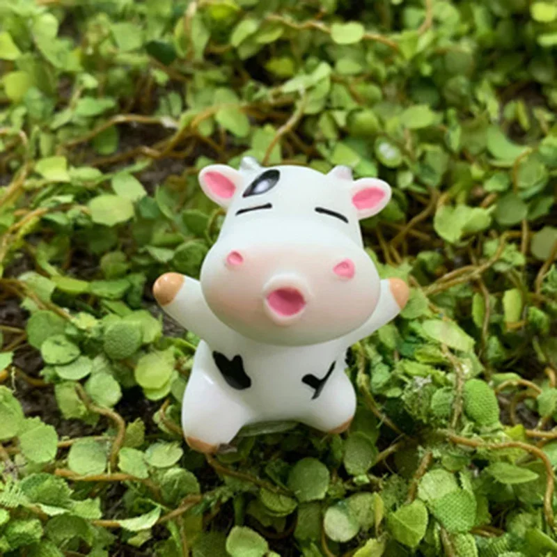 1 Piece Cute Cow Small Statue Little Figurine Crafts Figure Ornament Miniatures room decor