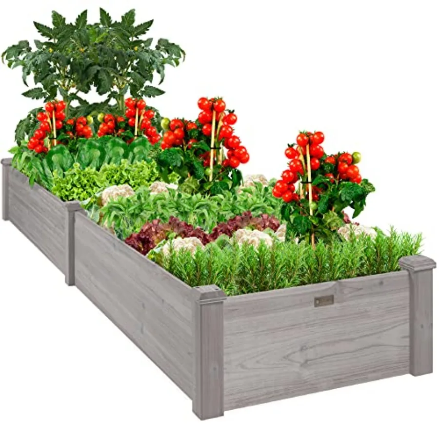 8x2ft Outdoor Wooden Raised Garden Bed Planter for Vegetables Grass Lawn Yard - Gray