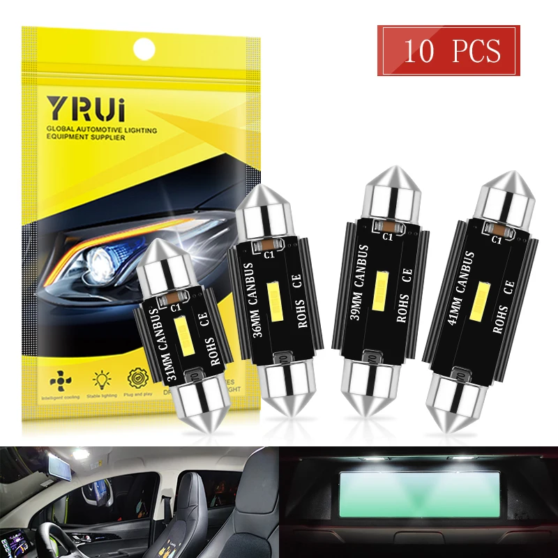 

YiRui New White C5W LED Car Festoon Reading Light Auto Interior Dome Vehicle Trunk Door Lamp Bulb 6000k 12V Canbus 1860 C10W