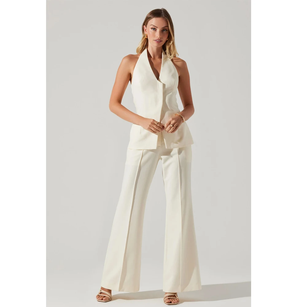 

Кремовый костюм из двух предметов для женщин, шикарный элегантный женский костюм, жилет и брюки, комплект для свадебной вечеринки, выпускного вечера, офисная женская одежда