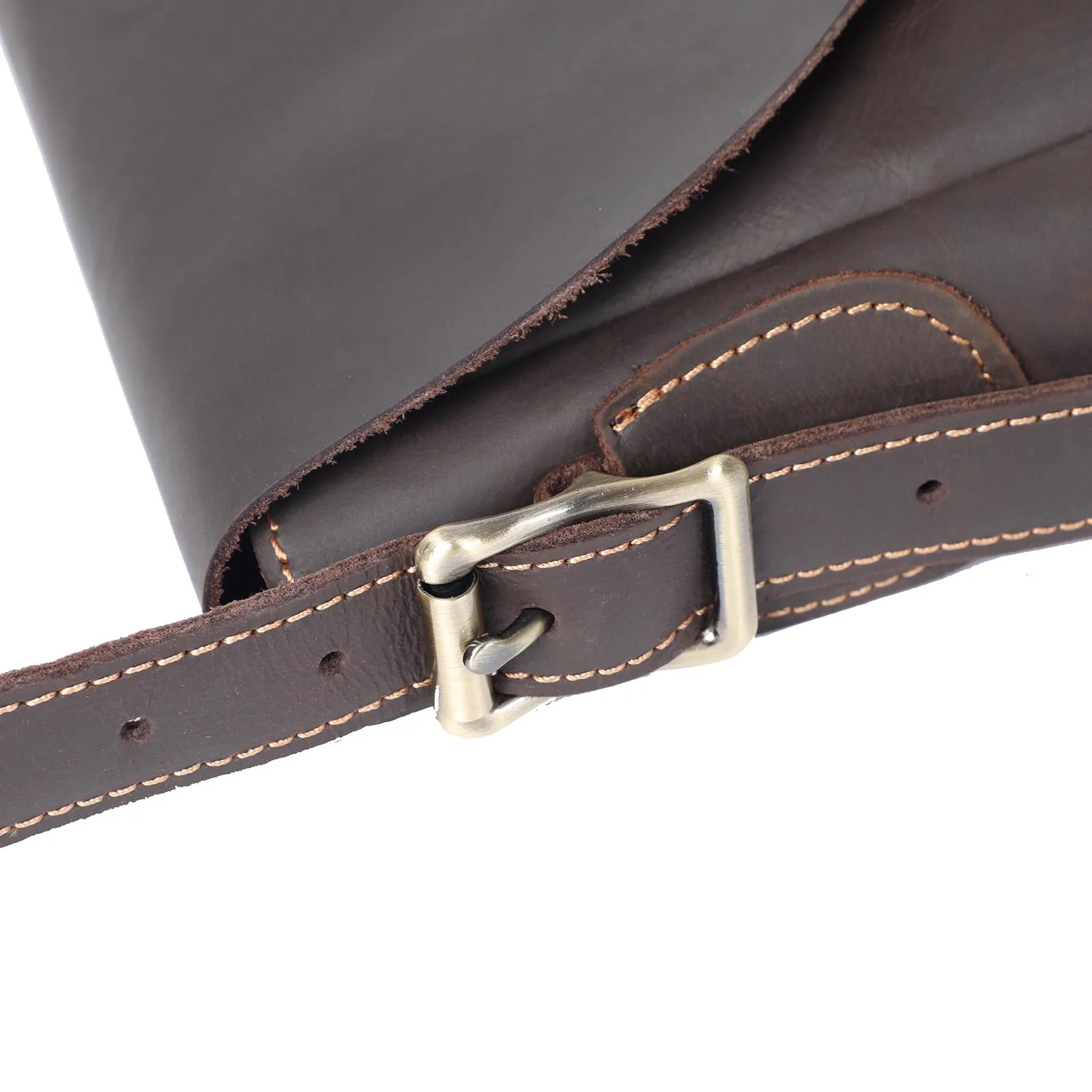 Vintage Echtleder Herren 11" Messenger Bag Umhängetasche Crazy Horse Rindsleder Schultertasche Top-Layer-Leder Mode Casual – Detail 8