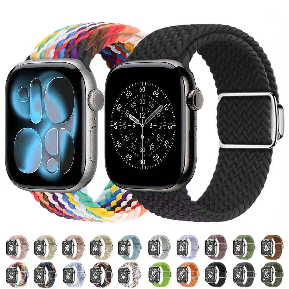 

Nylon Strap for Apple Watch Ultra 3 49mm Braided Magnetic Buckle Comfortable Wristband iWatch 11 10 9 8 7 6 5 4 SE 46/45/42/41mm