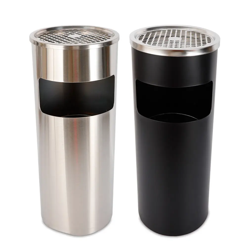 30L Trash Can Waste Bin w/Ashtray Hotel Office Dustbin Stainless Steel Container