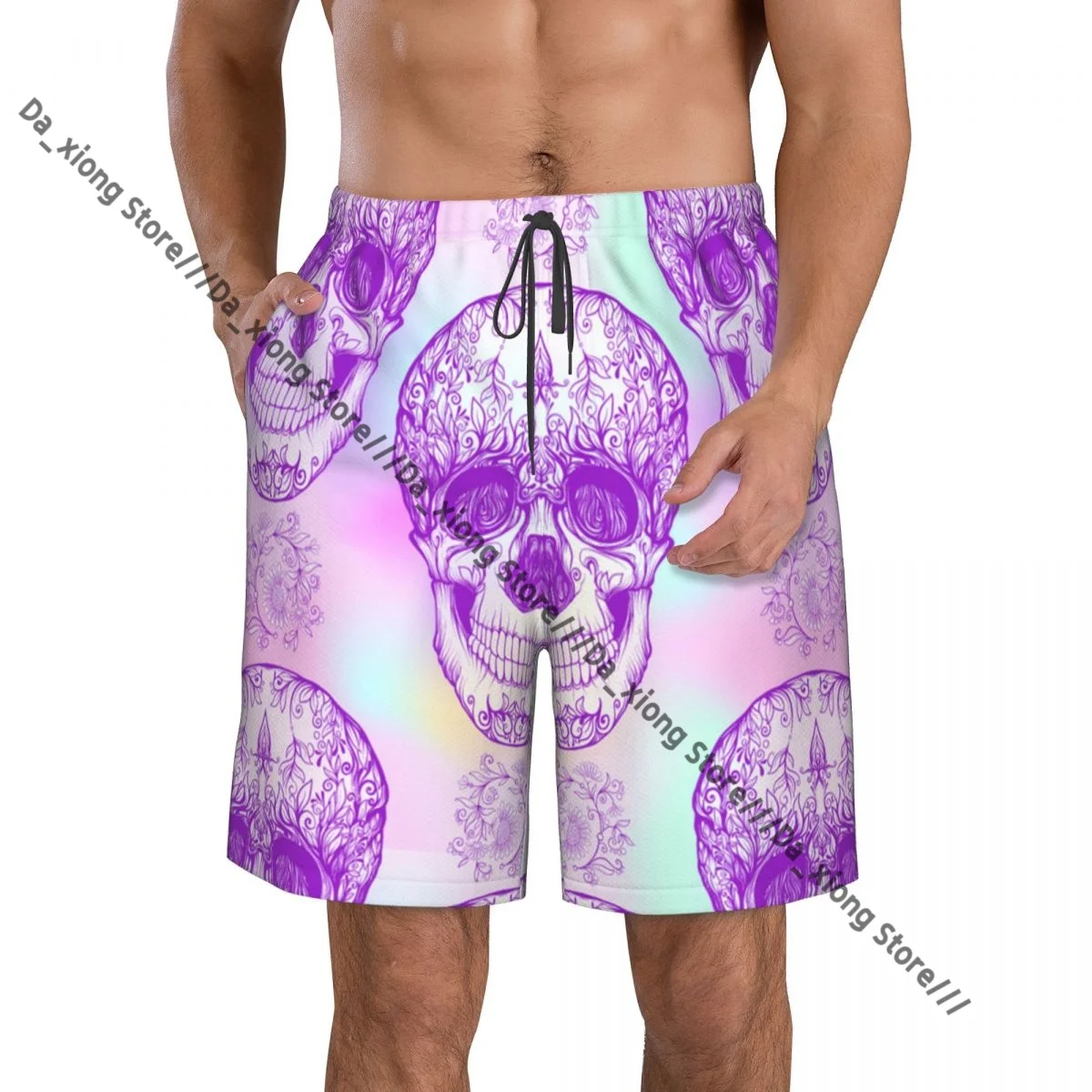 

Мужские купальники с сахарным черепом и цветочным узором, шорты для плавания, плавки, пляжные шорты, купальники для плавания