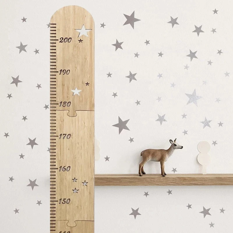 5 Sheets Nordic Wooden Kids Height Growth Chart Ruler Baby Children Height Gauge Room Decoration Wall Meter Measurement Stickers