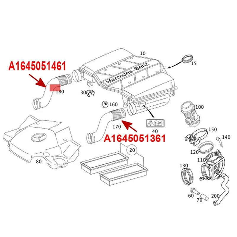 Left Air Intake Duct Hose A1645051461 1645051361 Engine Hose For Mercedes Benz M/GL 350 450 500 Conduit Tube Pipe