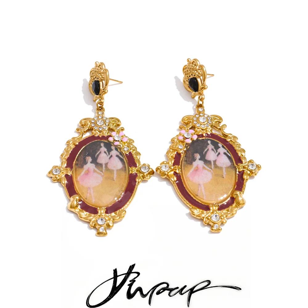 Boucles d'oreilles pendantes ovales en acier inoxydable Yhpup, style ballet, Nouveautés 2025, design rétro, bijoux attrayants