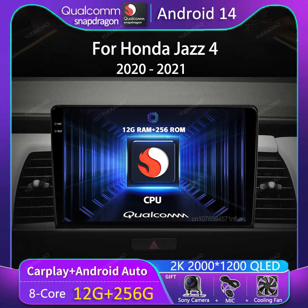 

Автомагнитола Carplay, Android 14, Wi-Fi + 4G для Honda Jazz 4 2020 2021 2022, мультимедийный плеер, навигация, GPS, стерео, DSP