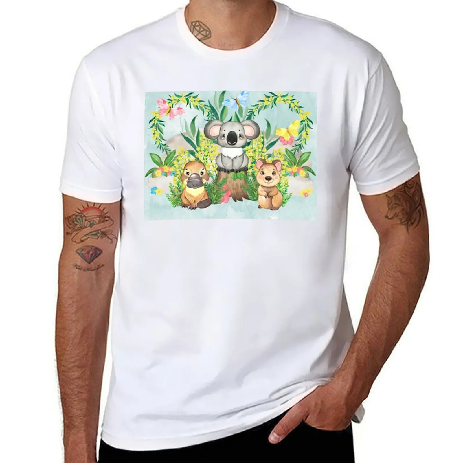 

Adorable Australian baby animals, a cute puggle, sweet koala and cheeky quokka, watercolor painting T-Shirt anime tshirt T-Shirt