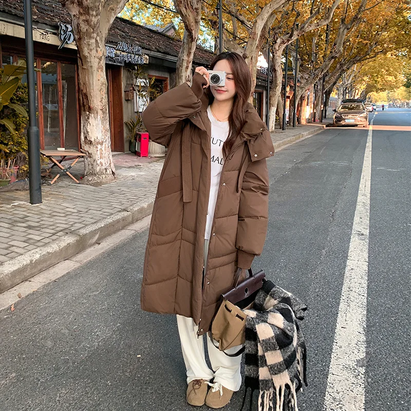 Women Long Parkas Coats Solid Jacket Hooded Drawstring Zipper Pocket Long Sleeve Loose Fit Casual Office Lady 2025 Autumn Winter