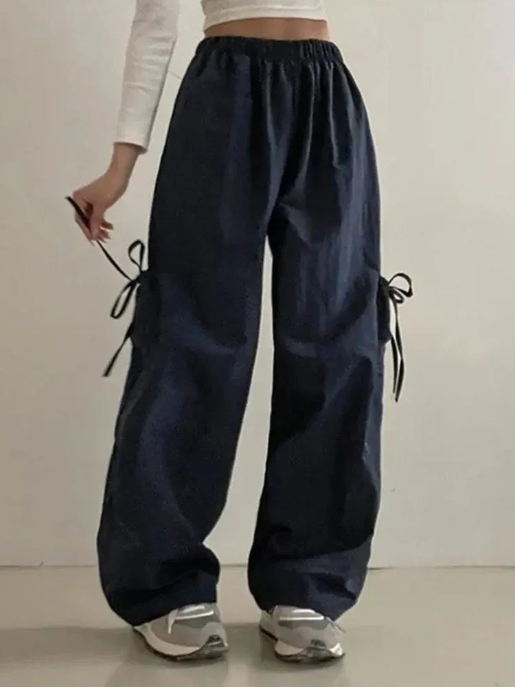 

American Design Women's Casual Loose Solid Color Pants with Versatile Side Pocket Bow Perfect Work School Women Pants Autumn