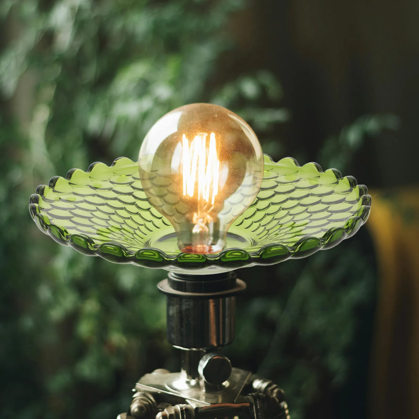 Vintage Flat Round Green Glass Lamp Shade Pendant Table Floor Light Cover Decorative Fixture Accessory for Living Room Dining