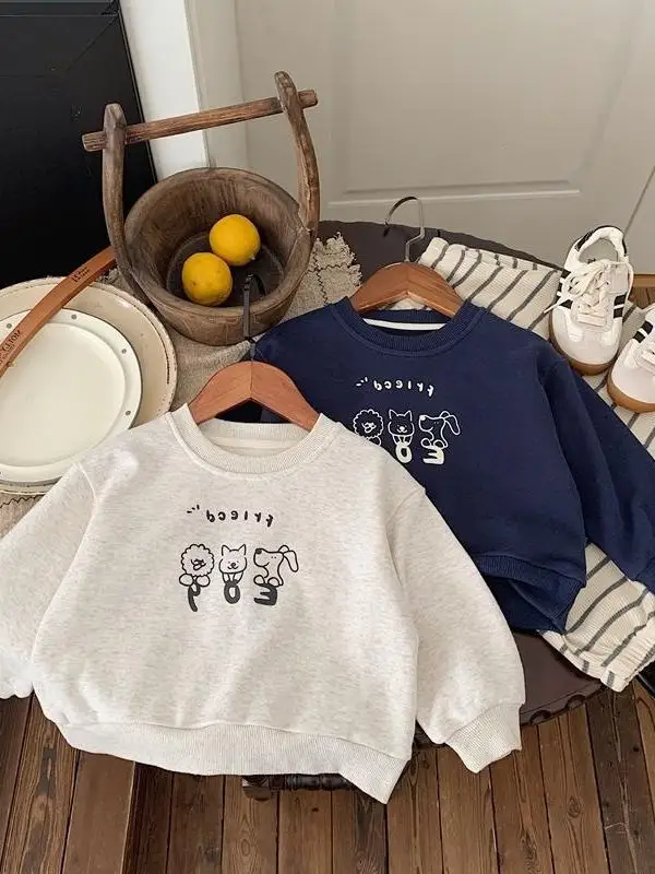 

Весна 2026: Детская толстовка с круглым вырезом и длинными рукавами, универсальная футболка с мультяшным принтом для мальчиков и девочек