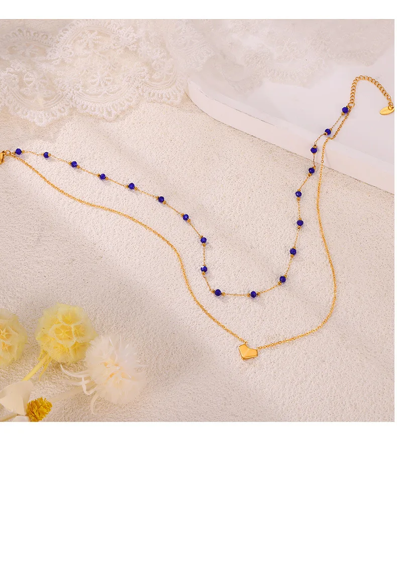 316L Edelstahl Doppelschichtige Herz-Anhänger Halskette Luxuriöse Lila Kristall Ästhetische Halskette für Damen Wasserfester Schmuck – Detail 9