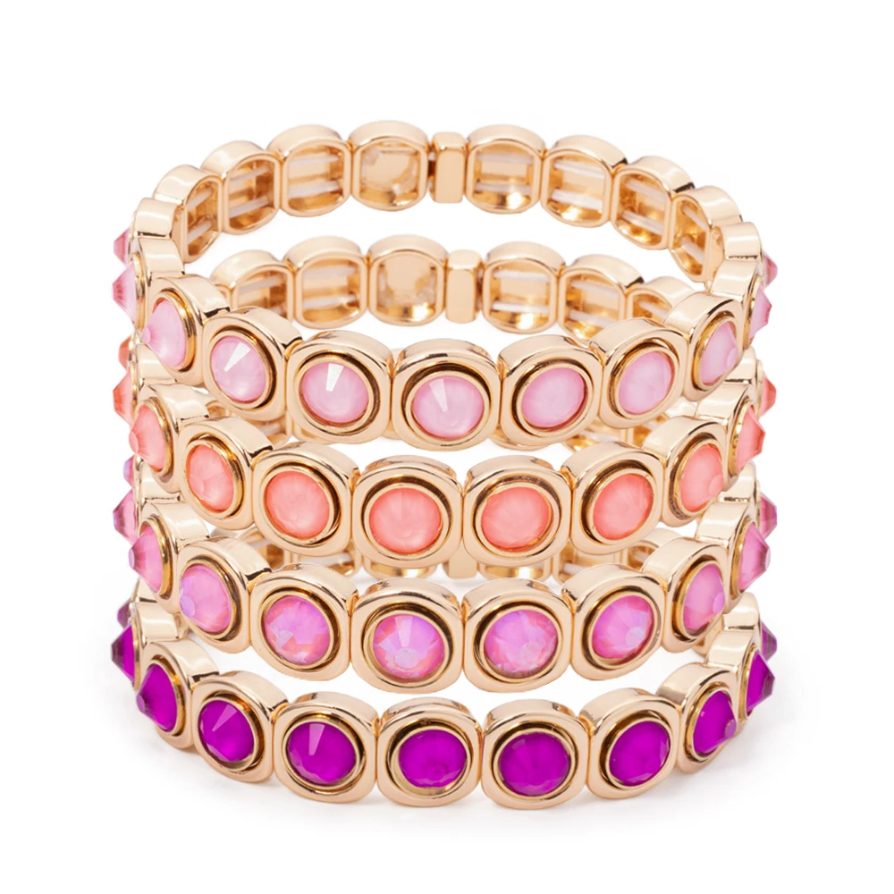 2023 New Design Gold Sliver Color Bracelets For Women Inlaid Colorful Diamond Beads Elastic Bangle Resin Crystal Jewelry