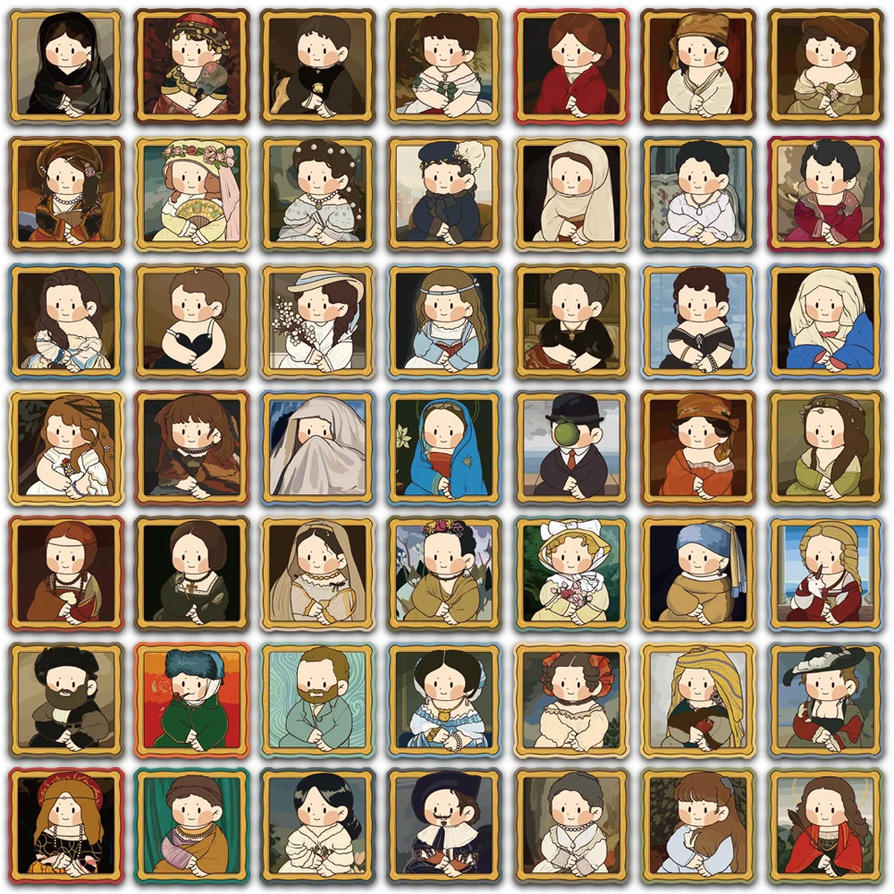 50 قطعة كارتون لطيف Q طبعة اللوحة العالمية الشهيرة الكتابة على الجدران ملصقات جراب هاتف الغيتار سكيت ملصقات ديكور مقاومة للماء