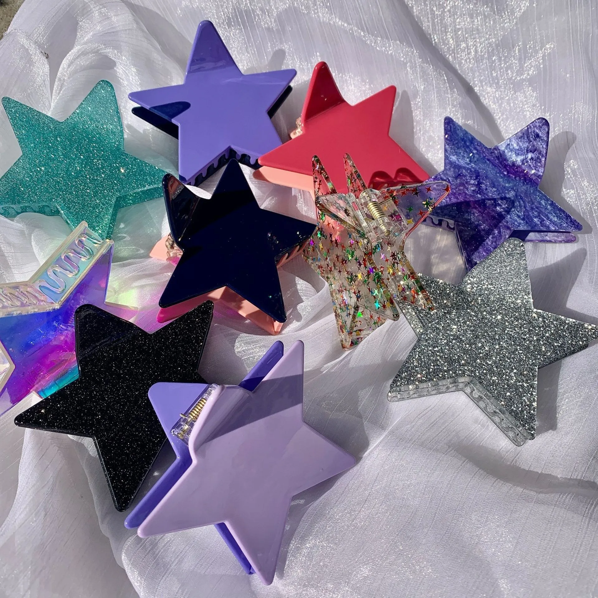 Muweordy Y2K Star Hair Clips Acetate Hair Claw Clips Korea Large Claw Clip Cute Hair Claws Kawaii Akcesoria do włosów dla dziewczynek